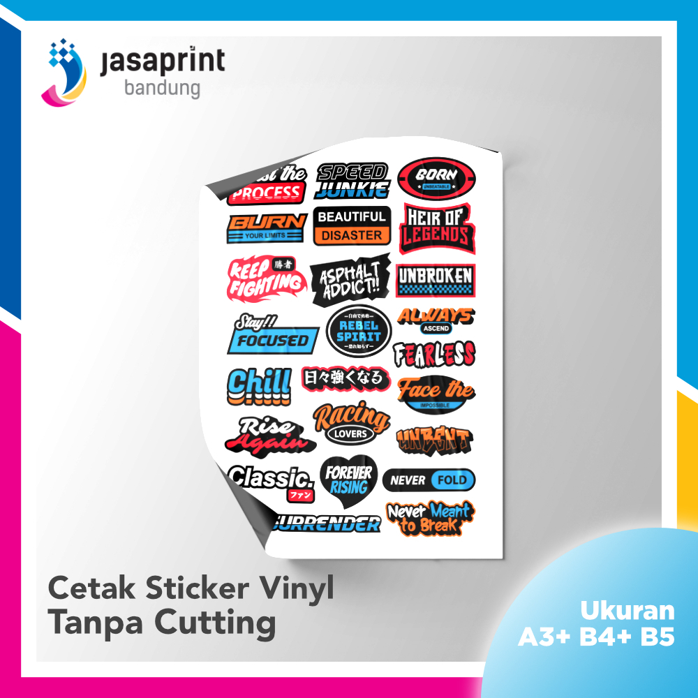 Cetak Stiker Vinyl B5+ B4+ A3+ Stiker Laminasi Anti Air Transparan Label Kemasan Tanpa Cutting Murah