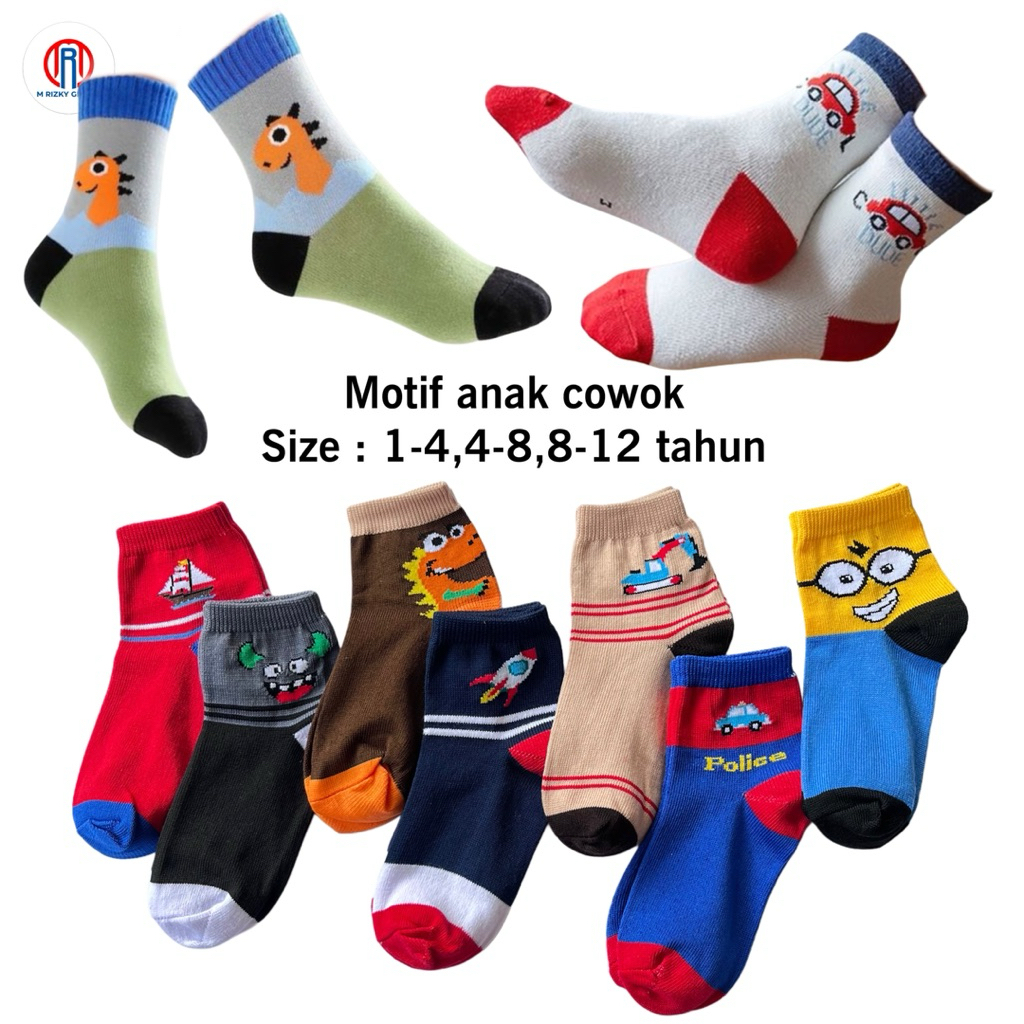 ( 6&12 Pasang ) Kaos Kaki Anak Cowok Motif Lucu/Kaos Kaki Motif Anak Laki-Laki Size tk Sd.Kk Anak Co