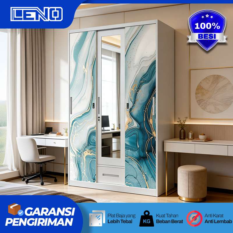 LEMARI BESI SLIDING 2 PINTU LEMARI BESI PAKAIAN  LEMARI BAJU MINIMALIS FULL MOTIF