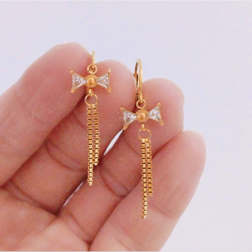 Anting pita permata rantai italy titanium asli