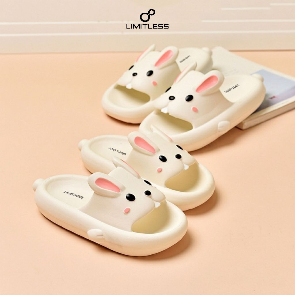 Sandal Slop Rabbit Wanita Rumah Casual 2026 Terbaru Sendal Wanita Kelinci Slip On Nyaman Premium