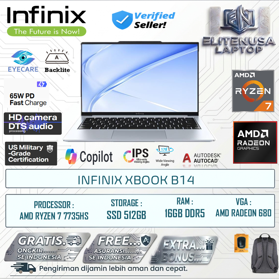 Laptop Infinix XBook B14 - AMD Series Ryzen 7 AMD RYZEN 7 7735HS | AMD RYZEN 5 7535HS 16GB 1TB BARU