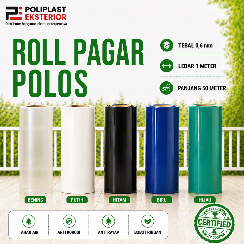 Penutup Pagar Rumah Fiber Polos Plastik Penutup Pagar tebal 0.6mm lebar 1 meter Fiber Pelapis Pagar 