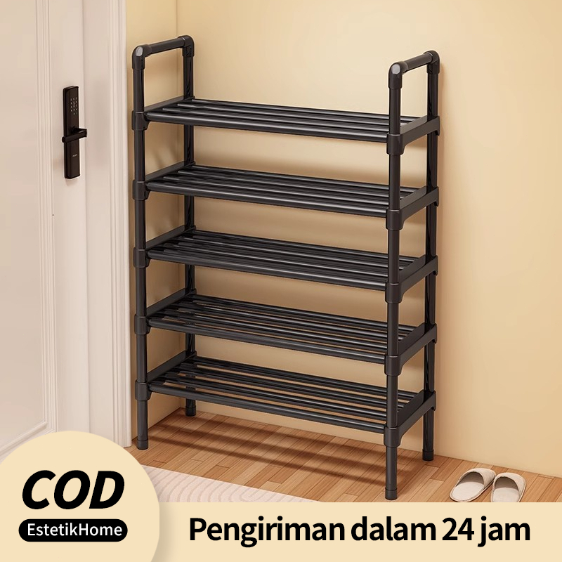 COD Rak Sepatu Sandal 4/5/6 Tingkat Besi Susun Rak sepatu Sandal Tempat Rak Sepatu besi Kokoh Anti K