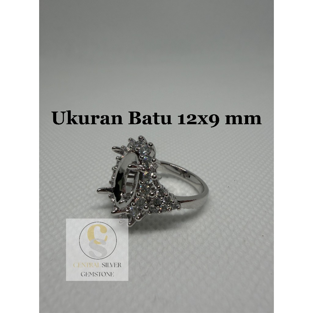 Emban Cincin Silver wanita untuk batu akik [Ukuran 12x9 mm]