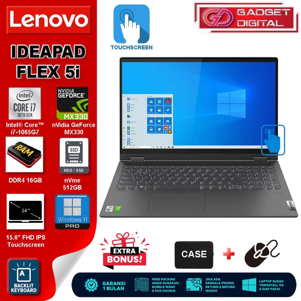 Laptop LENOVO FLEX 5i Core i7 Gen 10 GeForce MX330 | 16GB / nVme 512GB | 15.6" FHD IPS Touchscreen 2