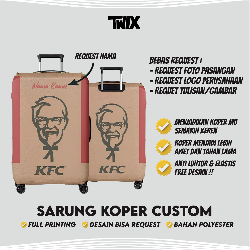 Sarung Koper Custom unik lucu Full Printing Request Nama Sendiri Pelindung Koper Request Nama