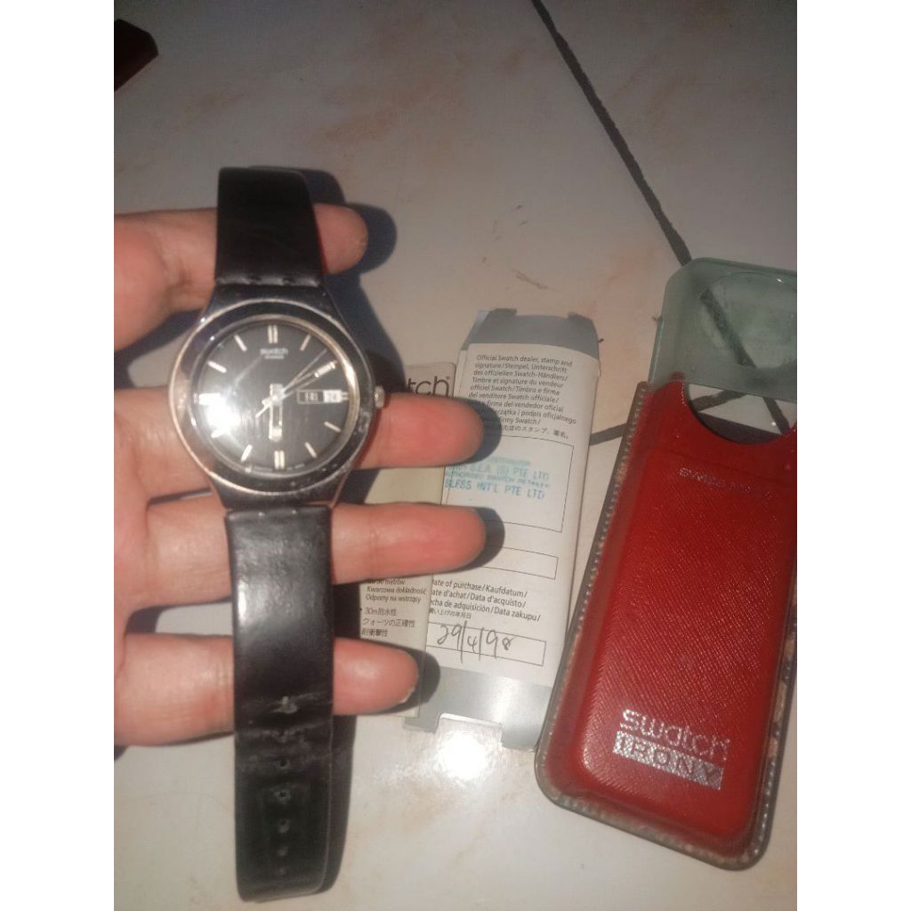 Jam tangan vintage swatch irony black guard too YGS714 stainless steel original