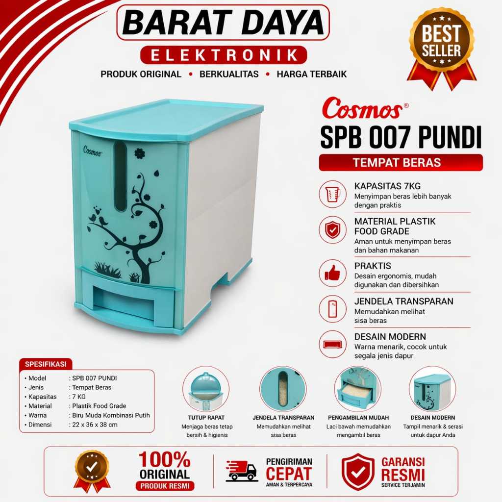 Cosmos 007 Pundi Sarana Penyimpan Beras [7 Kg] Rice Box Cosmos Tempat Beras Comos