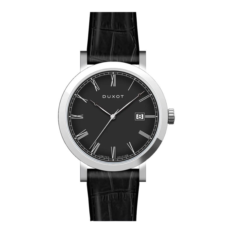 Jam Tangan Pria DUXOT DX-2046-01 Sterling Swiss Automatic Architect Black Dial Black Leather Strap L