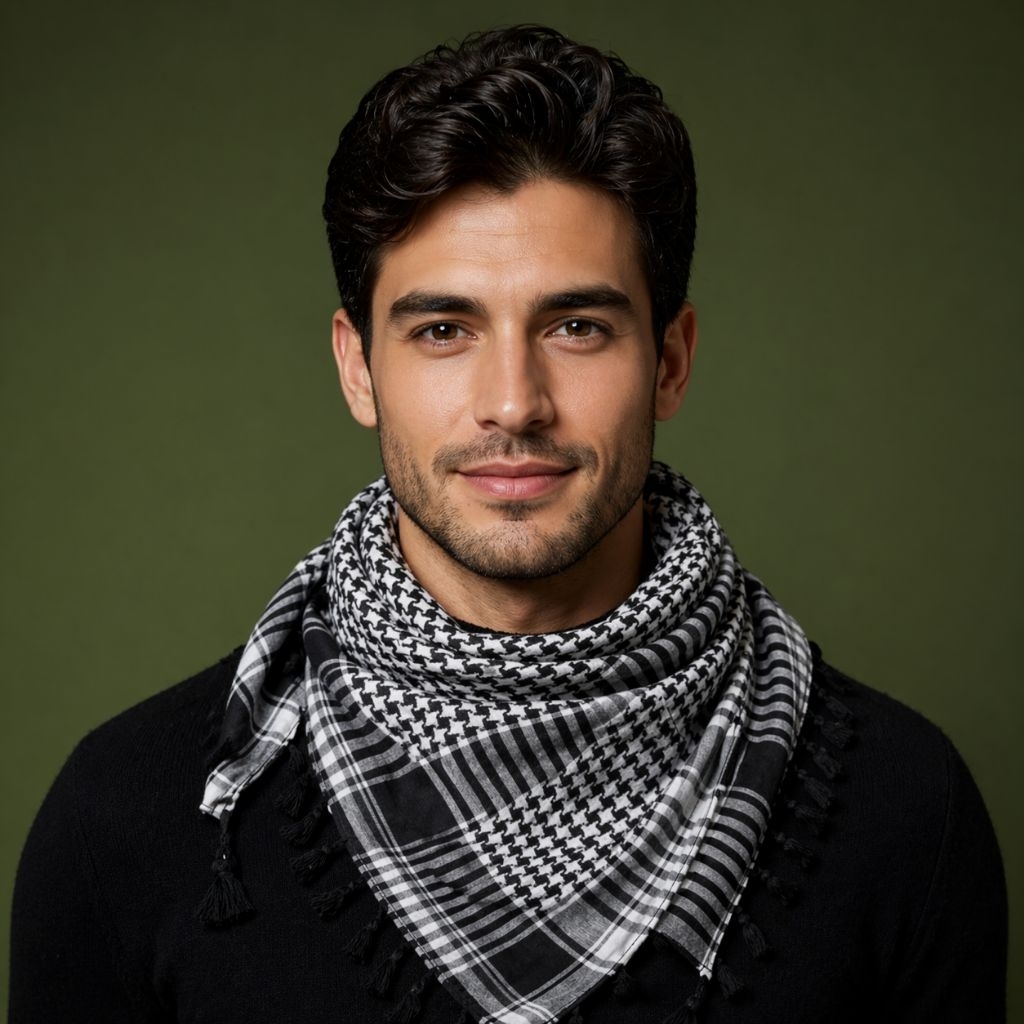 Sorban Katun Premium Hitam Putih | Syal Pria Wanita Keffiyeh Adem & Stylish