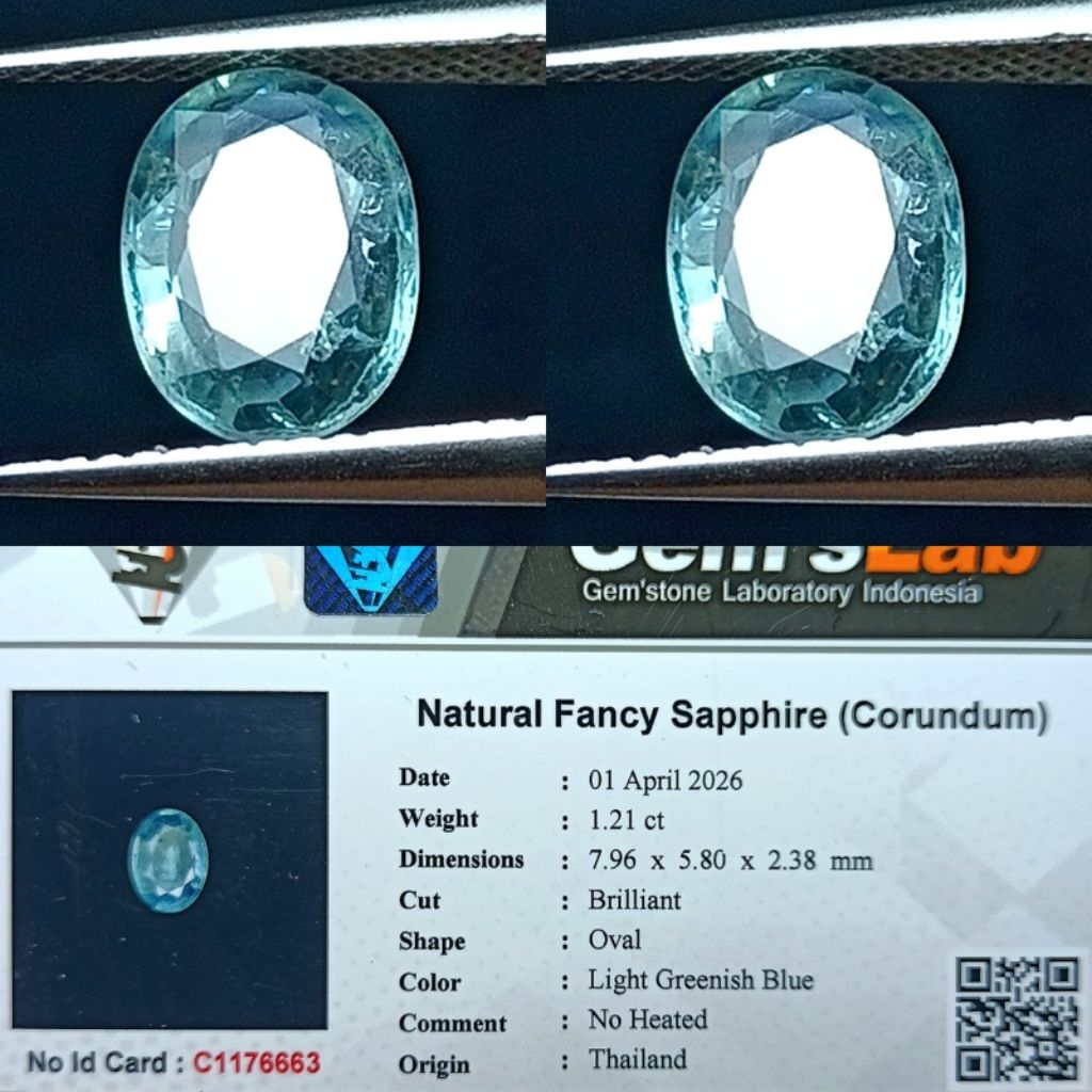 natural fancy sapphire light greenish blue no heated thailand memo GLI