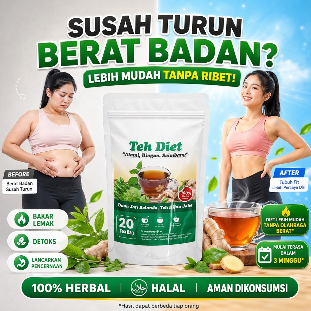 SlimTea Teh Diet Teh Pelangsing Alami Bakar Lemak 20 Kantong Halal 100% Original