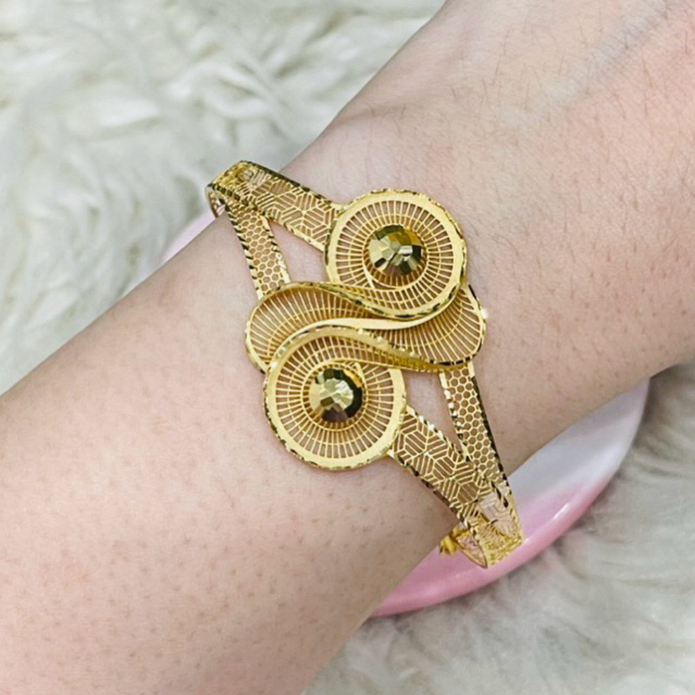 gelang kerawang bulat twist simple elegant emas asli kadar 700