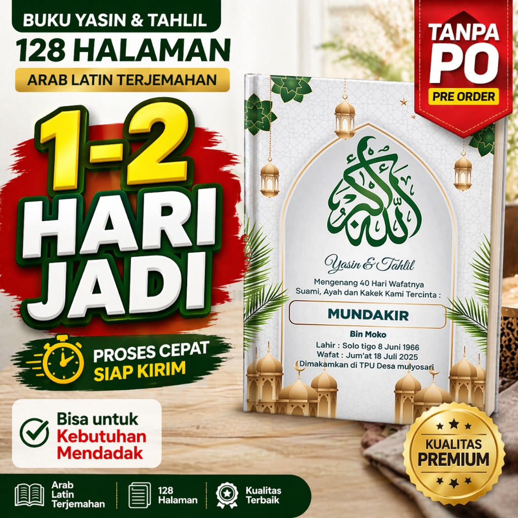 Buku Yasin 128 Halaman Tanpa PO – Proses Cepat 1–2 Hari Jadi Arab Latin Terjemahan