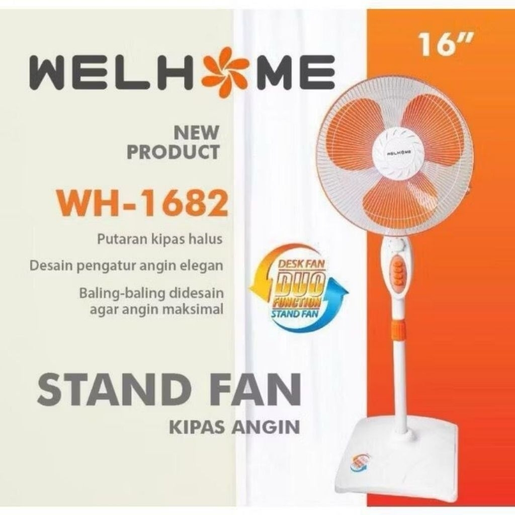 Kipas kaki petak WELHOME Kipas Angin Standfan WH-1682 Kipas Berdiri 16" in