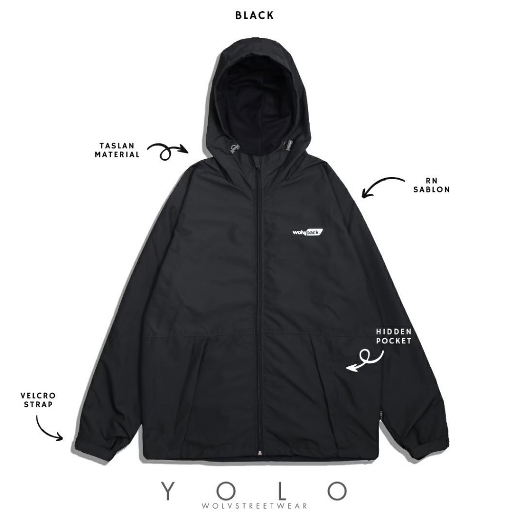 Noise Project Jaket Parasut Outdoor Windbreaker Yolo Original Jacket Casual Waterproof Hitam Simple 