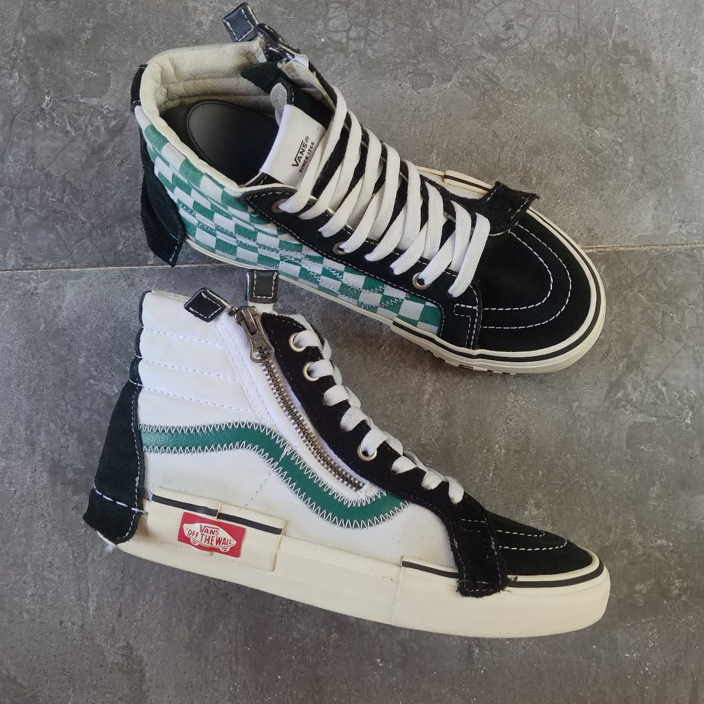( Size 38 ) Vans SK8 HI Cut & Paste Reissue Cap Skate Black Green Original