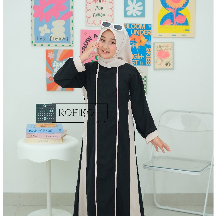 Gamis Abaya Hitam Anak Perempuan Tanggung Tahun Qisya Bahan Sabrina Anti UV Abaya Remaja