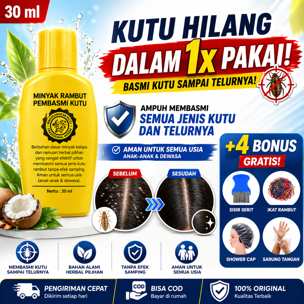 AMPUH  - Obat Kutu Rambut Anak dan Dewasa Cap Tiga Jempol 30 ML - Minyak Rambut Pembasmi Kutu Anti L