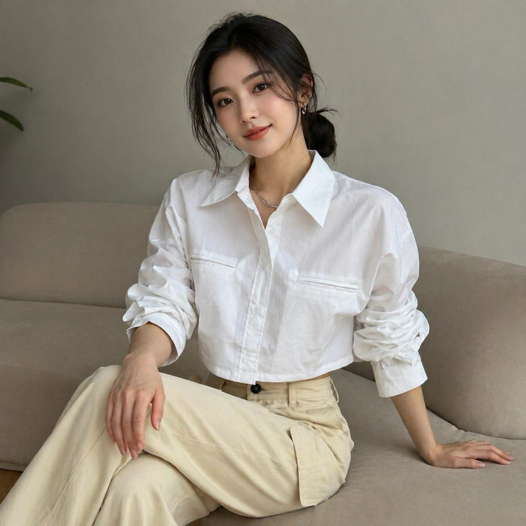 CROP SHIRT / KEMEJA OVERSIZED CROP TOP 360