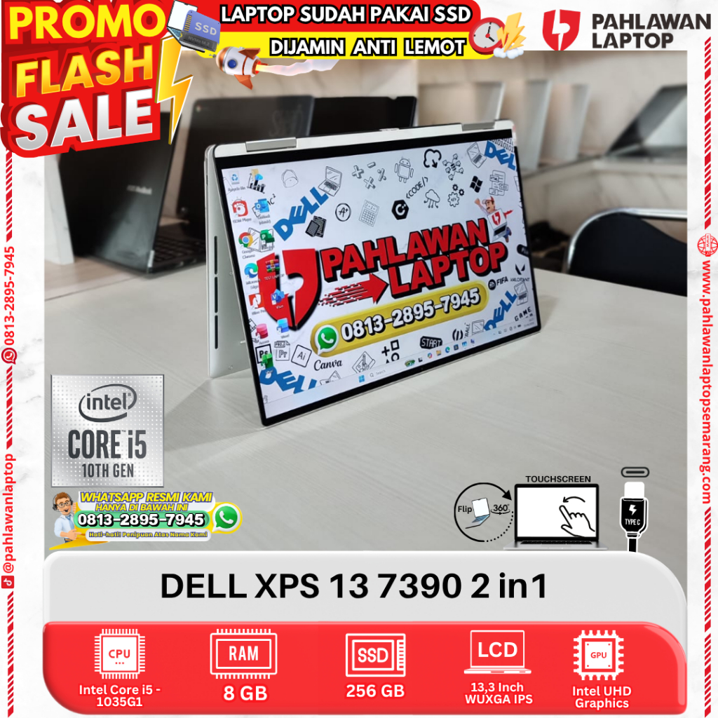 LAPTOP DELL XPS 13 7390 Core i5 GEN 10 RAM 8GB SSD 256GB FLIP TOUCHSCREEN
