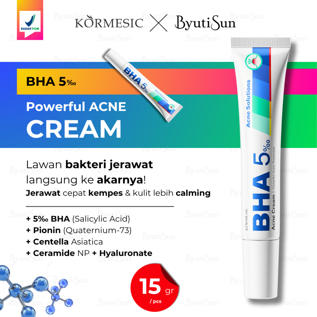BPOM KORMESIC BHA Acne Cream Obat Totol Jerawat Ampuh Menghilangkan Bekas Jerawat Bruntusan Acne Car