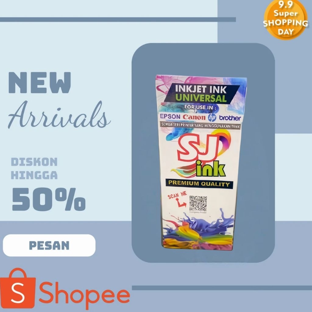 (SJ INK DYE) Tinta printer cair refill ukuran 1Liter ecotank Epson/Canon/Brother/HP/WFC/Plotter