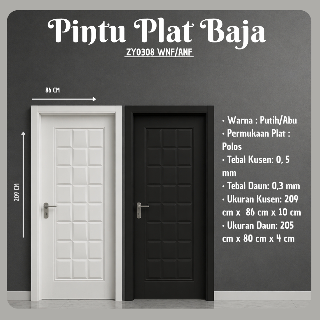 Pintu Plat Baja 0308 WNF/ANF Premium Minimalis Modern Anti Rayap Kuat & Kokoh pintu baja, pintu mini