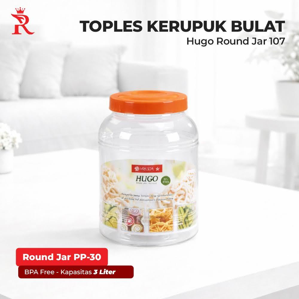 Toples Krupuk Besar Hugo Round Jar 10 Liter Wadah Makanan Plastik Transparan PP-37 Lion Star