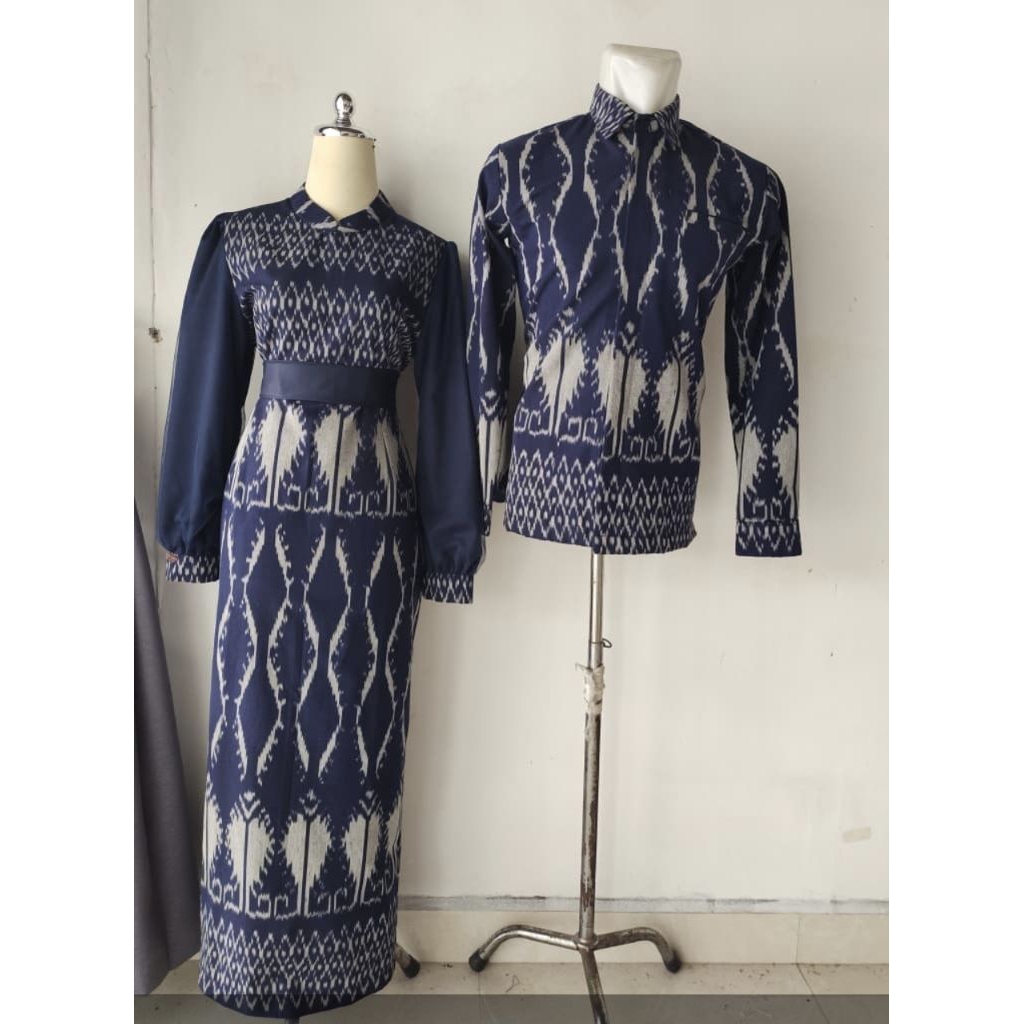 set couple baju tenun kinara gamis syar'i dan kemeja kondangan best seller