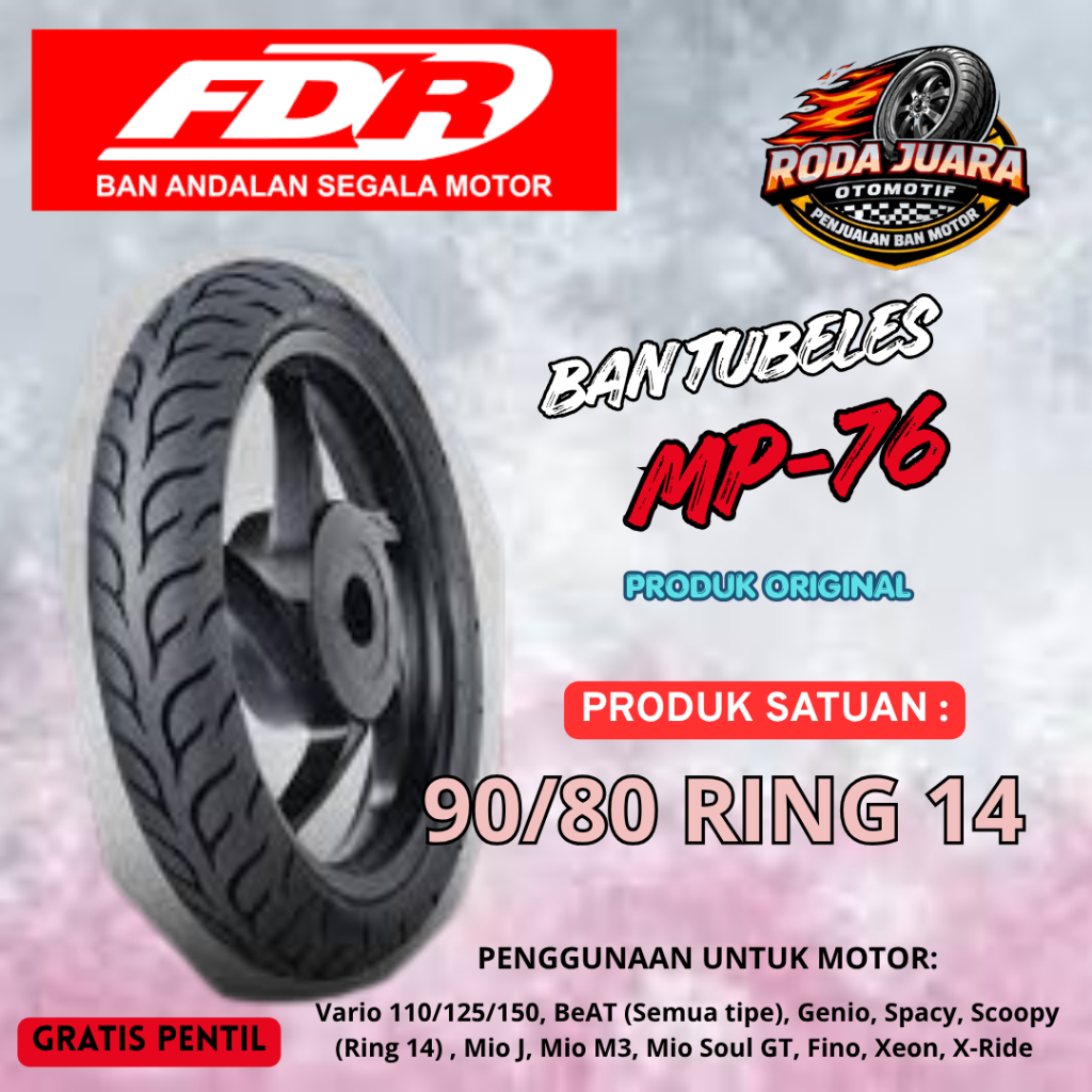 Ban Motor FDR Sport MP76 90/80 Ring 14 Soft Compound Tubeless Racing Grip Maksimal Beat Vario Mio Sc