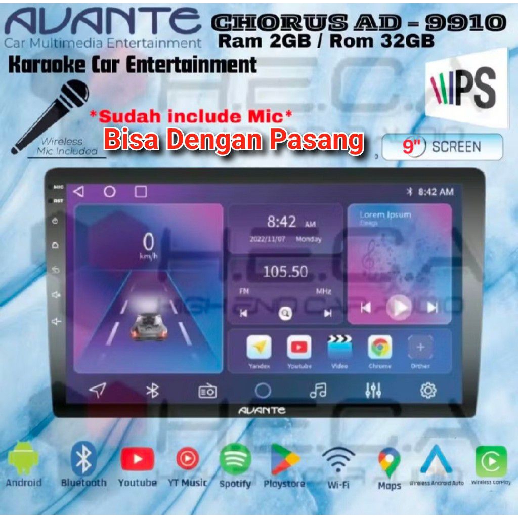 Avante Chorus Bisa Karaoke AD-9910 Android 9" 2/32 GB Head Unit Android