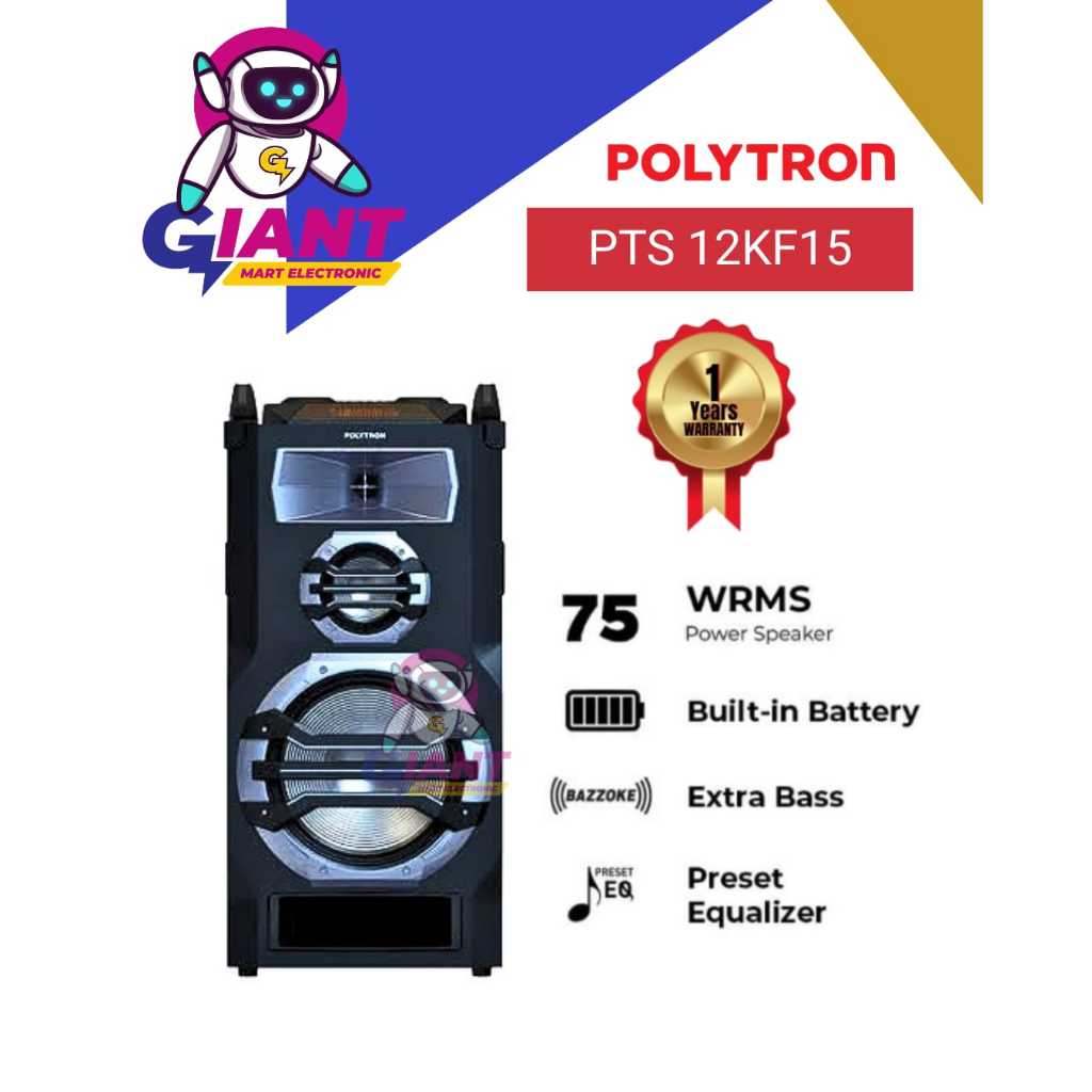 SPEAKER AKTIF PORTABLE BLUETOOTH POLYTRON PTS 12KF15 / PTS12KF15 / PTS-12KF15 12 INCH