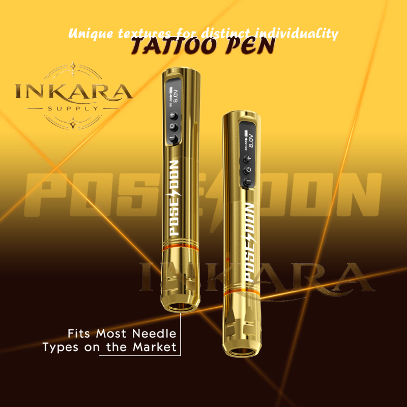 POSEIDON Mesin Tattoo Alis Efek Mist Mini Golden Pen Wireless, Bahan Aluminium Alloy, Mesin Sulam Al