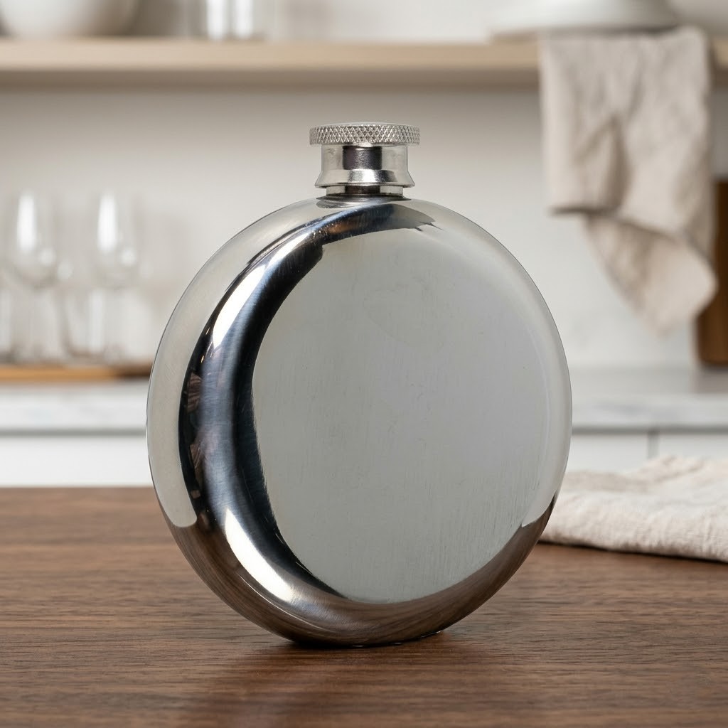 Hip Flask Botol Minum Stainless Steel 150ml Round Shape Bulat Anti Bocor Saku Aman Wine Bir Alkohol