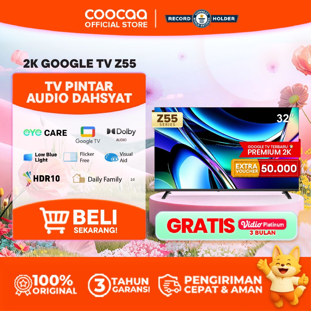[TERBARU] COOCAA TV 32 inch Z55 - Google TV - Eye Care 5.0 - Dolby Audio - HDR10 -  (COOCAA 32Z55)