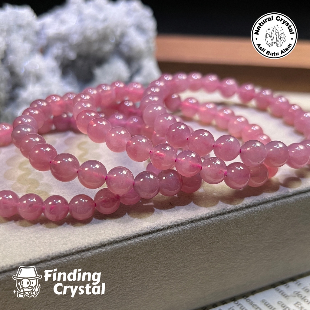 Gelang Batu Kristal Lavender Rose Quartz 7mm - Natural Crystal Stone Asli Alam