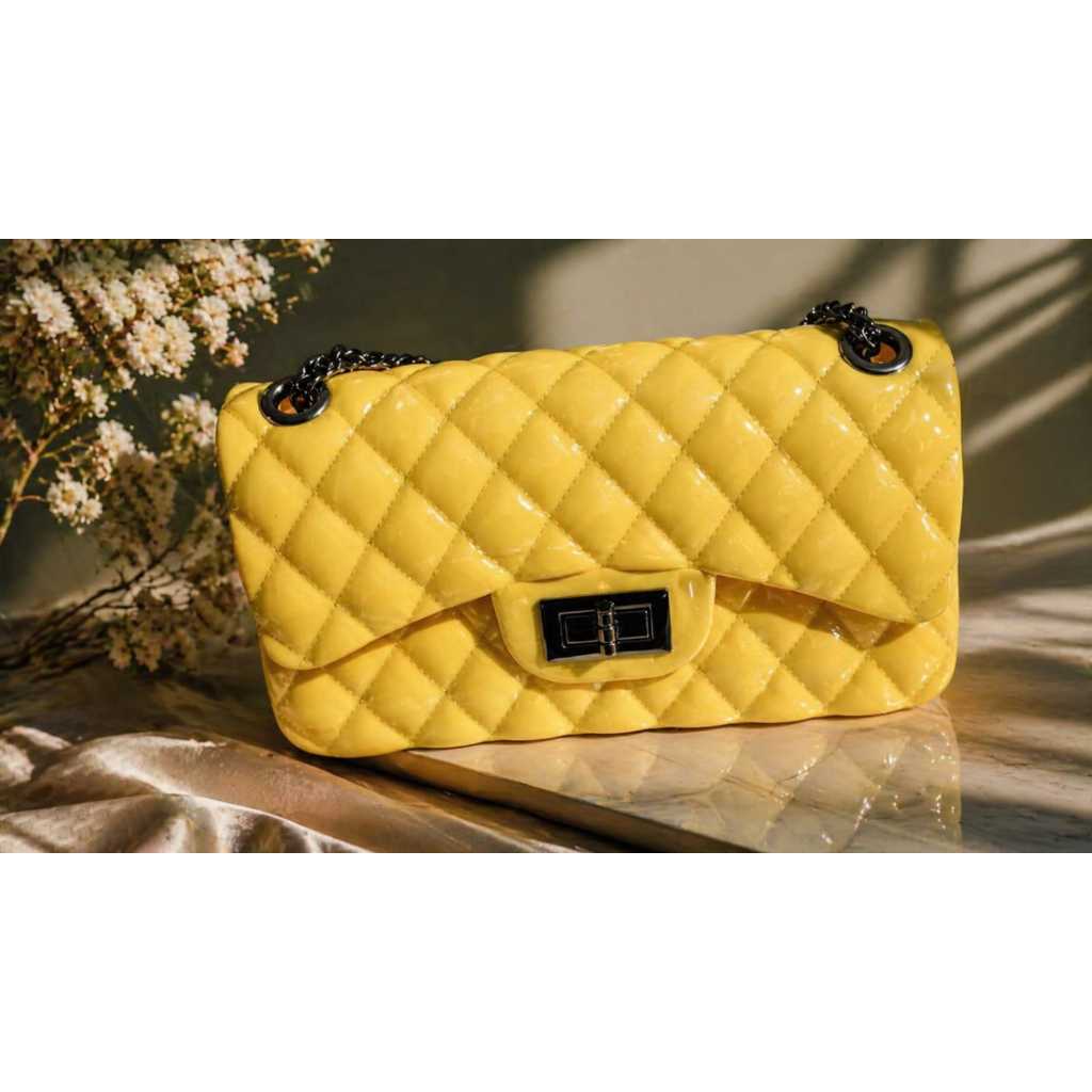 PPT001 Tas Slingbag Jelly Glossy Kecil Rantai Fashion KUNING BESAR