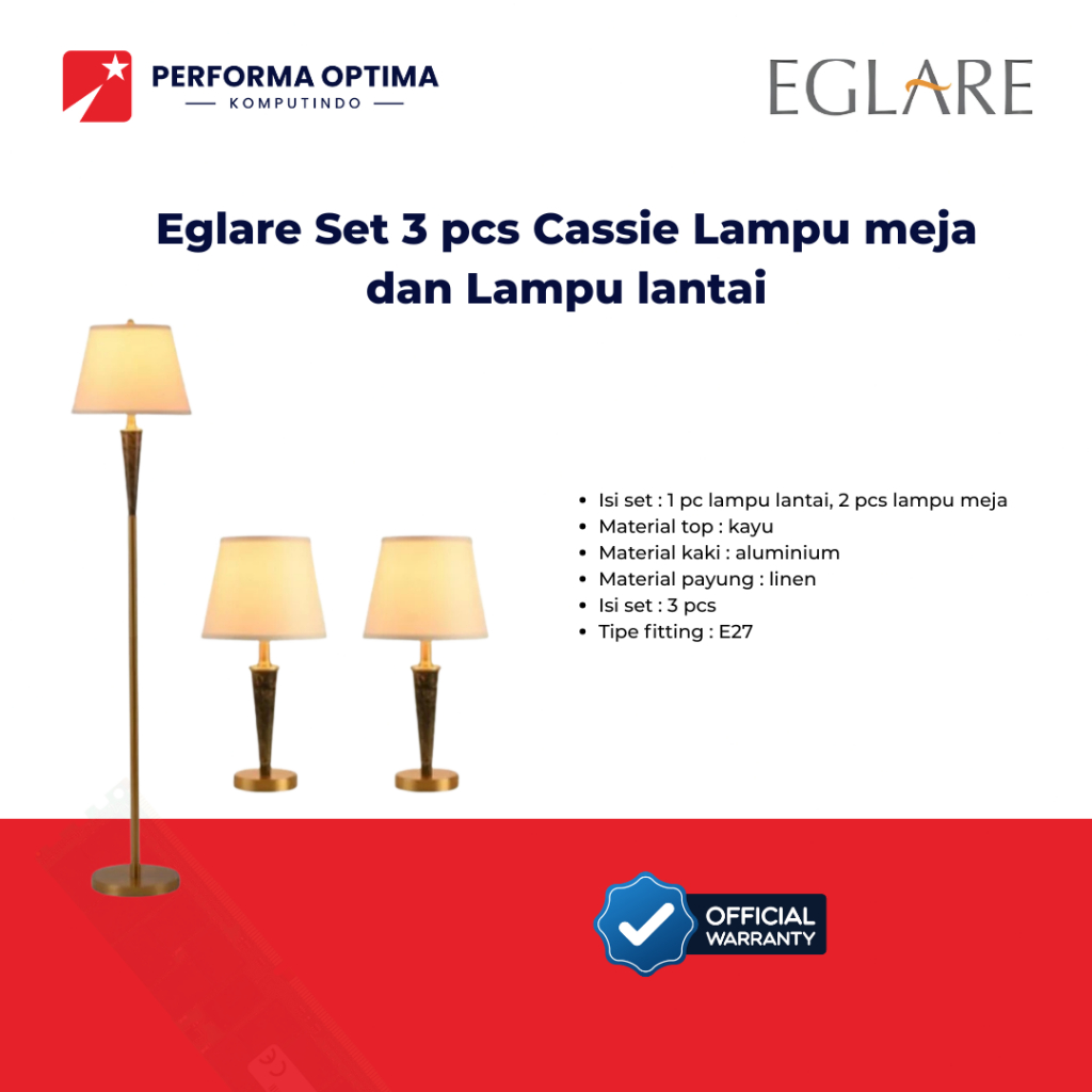 Eglare Set 3 pcs Cassie Lampu meja dan Lampu lantai Marble - Brass /Lampu Indoor/standing lamp/floor