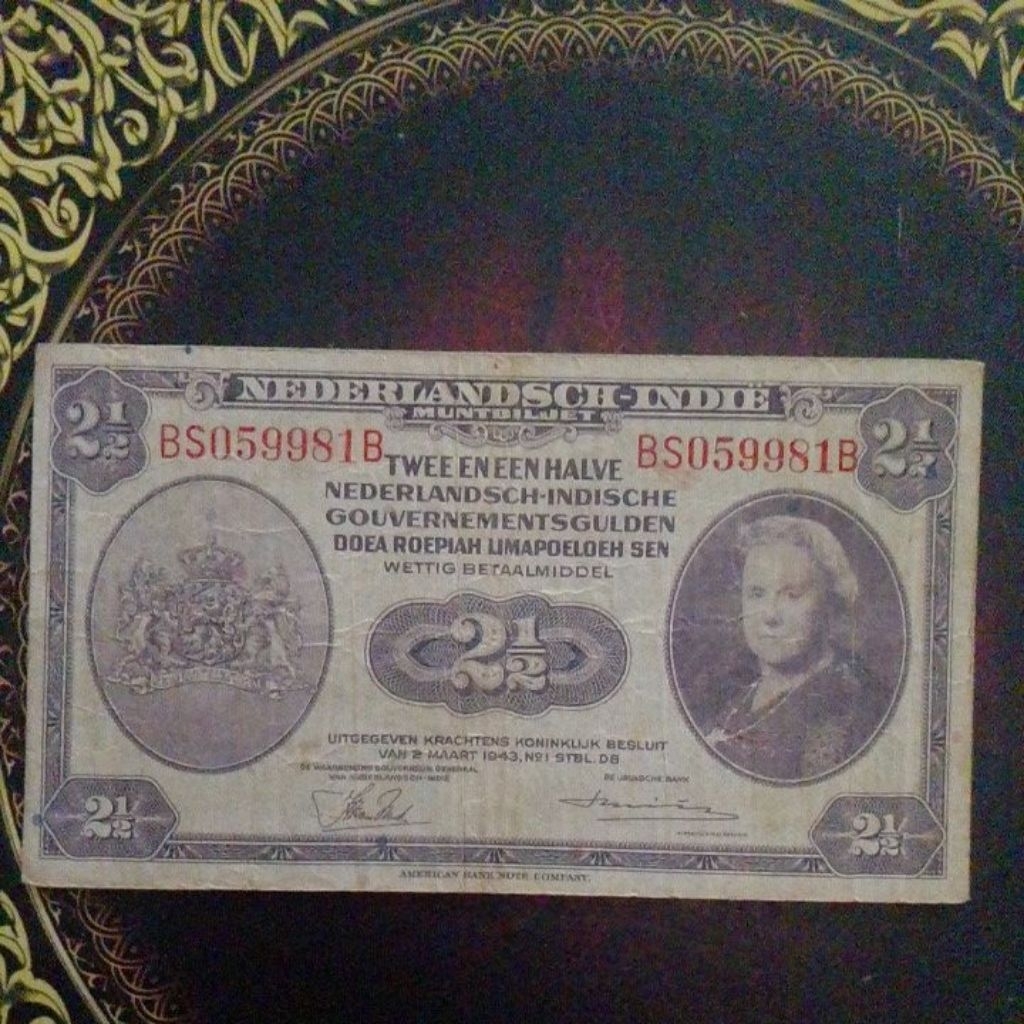 Uang NICA 2.5 gulden 1943 vf utuh