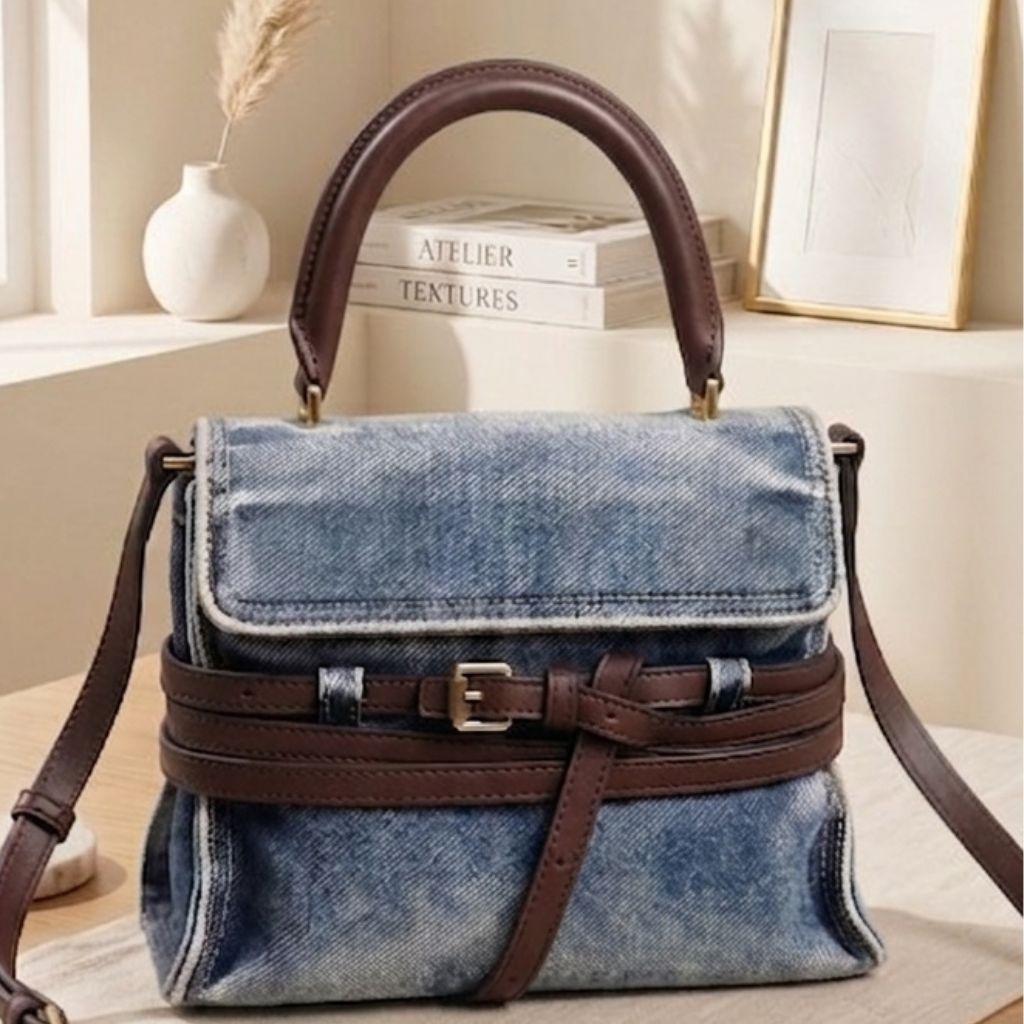 Tas Bahu Wanita Premium I Denim Belted Handbag - Givenchy Voyou Bag