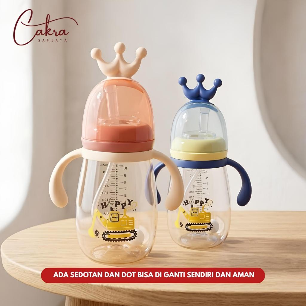 Botol Susu Minum Dot Bayi 2 in 1 Botol Belajar Minum Bayi Anak Sapih Dot Dan Sedotan Import Lucu