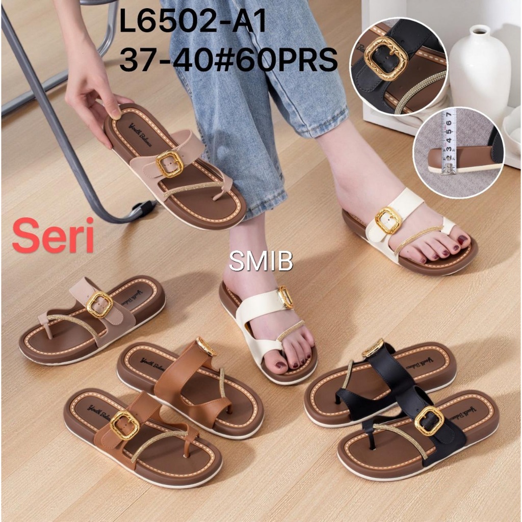 Sandal Jepit Wanita Karet Import BALANCE Motif Tali Silang Glitter Ringan Empuk 3 Cm / L6502-A1