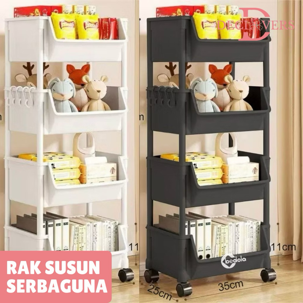 Rak Susun Serbaguna penyimpanan makanan ringan Toy Storage Rak Susun katrol Portable Roda