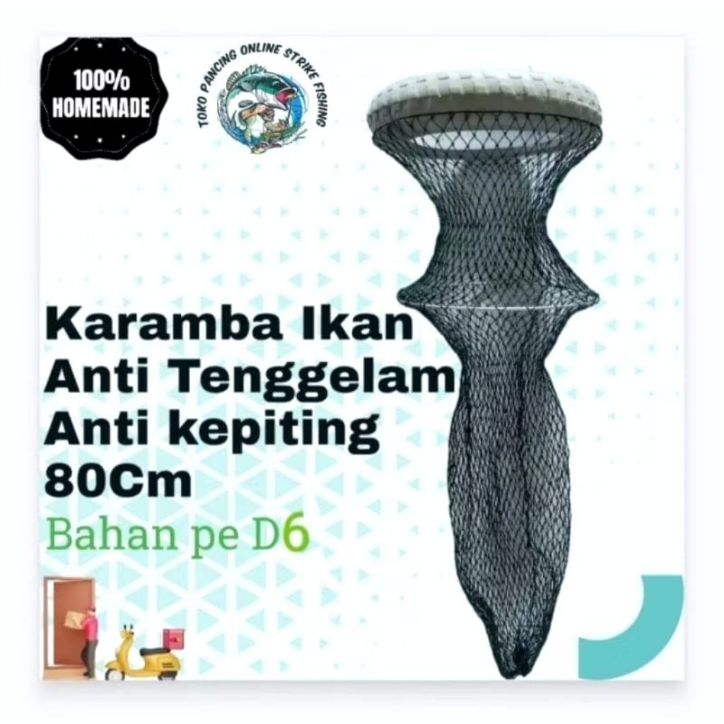 KARAMBA IKAN DENGAN BAN ANTI KEPITING ANTI TENGGELAM PANJANG 80 CM