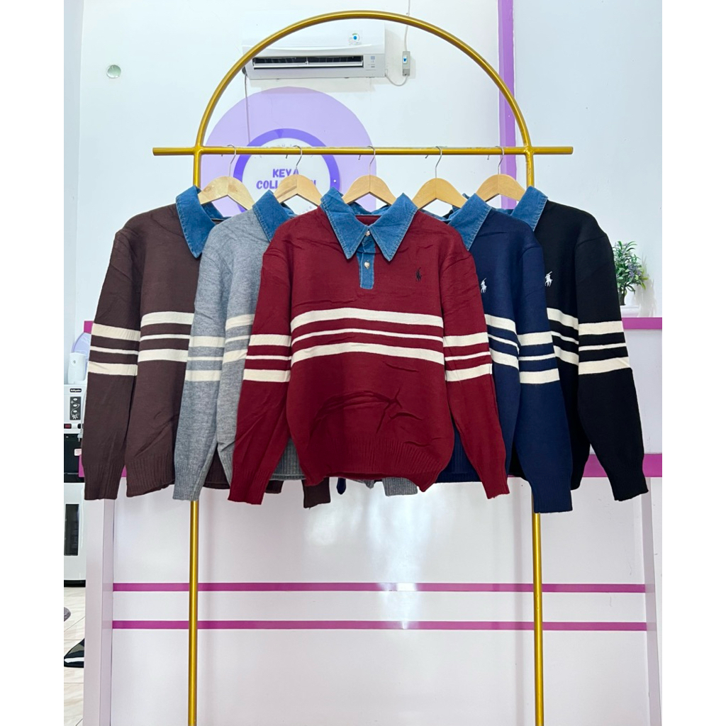 BLOUSE KNIT IMPORT/BLOUSE RAJUT IMPORT KERAH JEANS