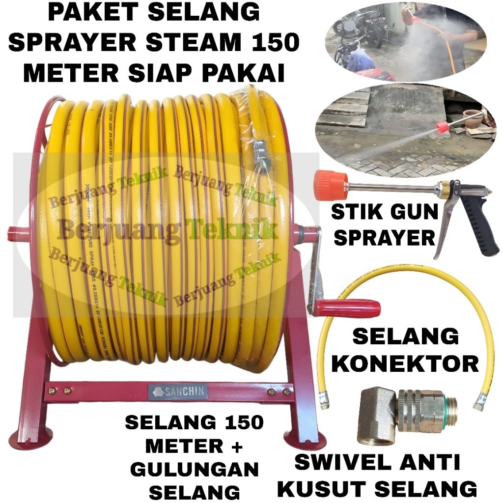 Selang Sprayer, selang steam, selang air 150 meter komplit gulungan dan stik