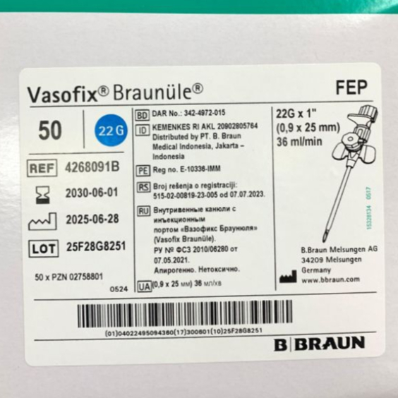 vasofix 22 pasofix bbraun certo biru braunule iv catheter surflo wing