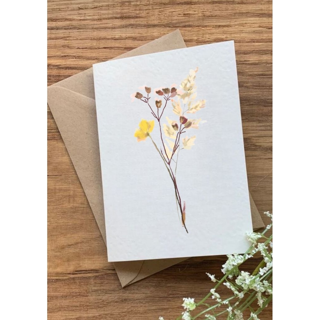 Kartu ucapan polos lipat dan amplop tema flowers / bunga